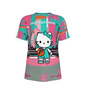 Hello Kitty San Antonio Basketball T-Shirt | 190GSM Cotton