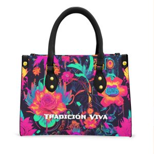 Mexican Design Tote Bag Beach Boho Otomi With Black Handle