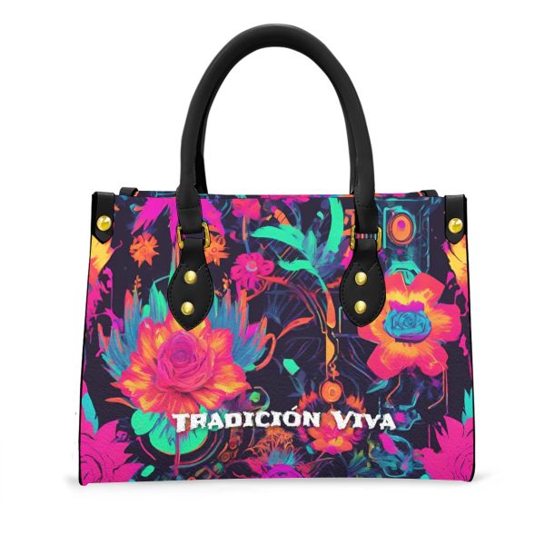 Mexican Design Tote Bag Beach Boho Otomi With Black Handle - Image 4