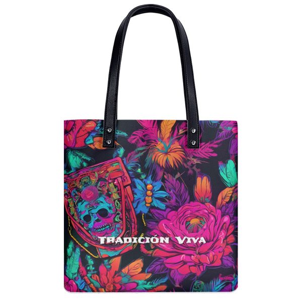 Mexican Tote Bag Tradicion Viva Boho Beach PU Shoulder Bag - Image 2