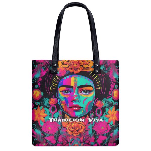 Mexican Tote Bag Tradicion Viva Beach Boho PU Shoulder Bag - Image 2