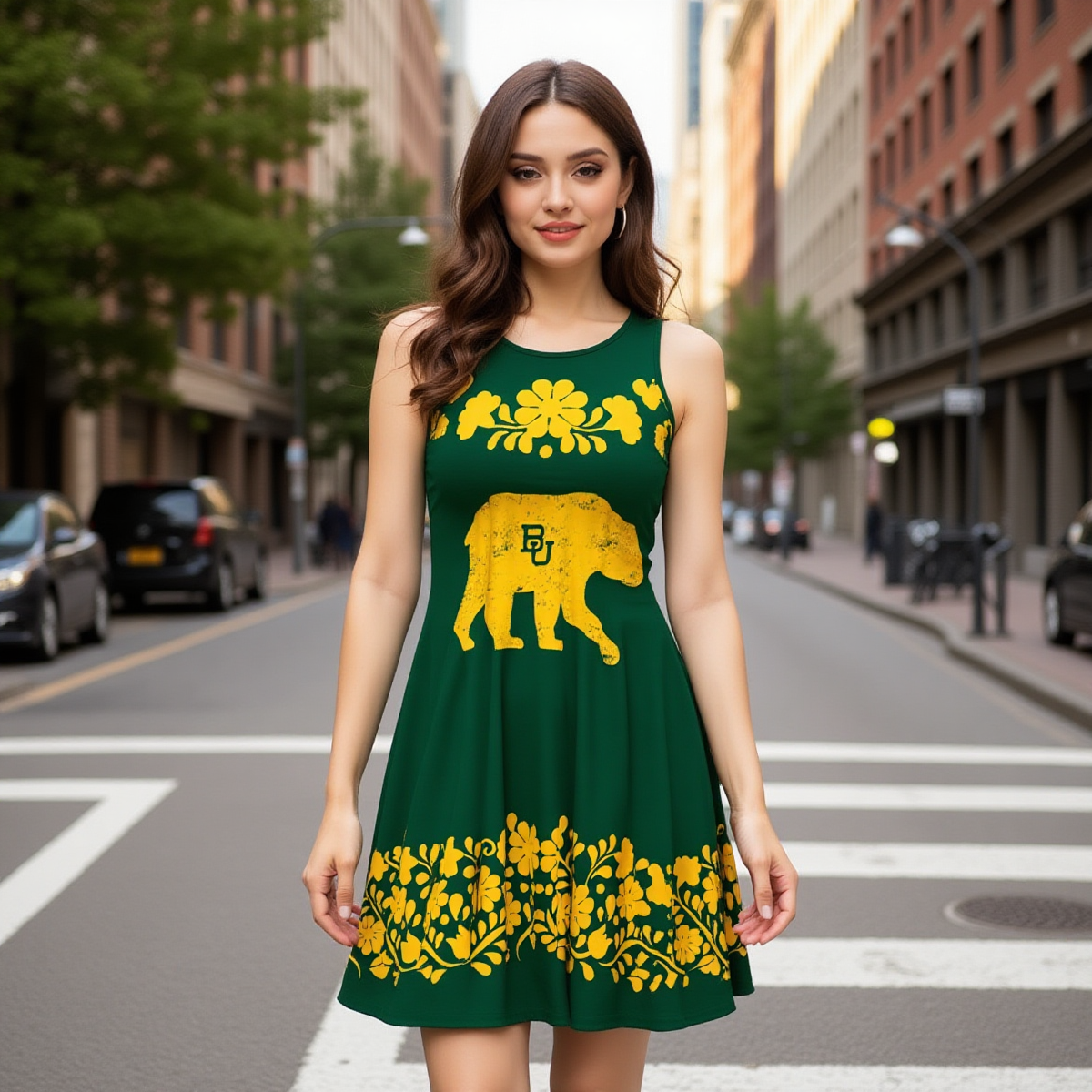 Women's Baylor Bears Flowery Dress | 115GSM Rayon