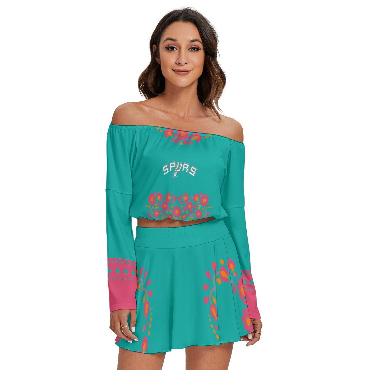 Women's San Antonio Spurs Off-shoulder Top And Skirt Set