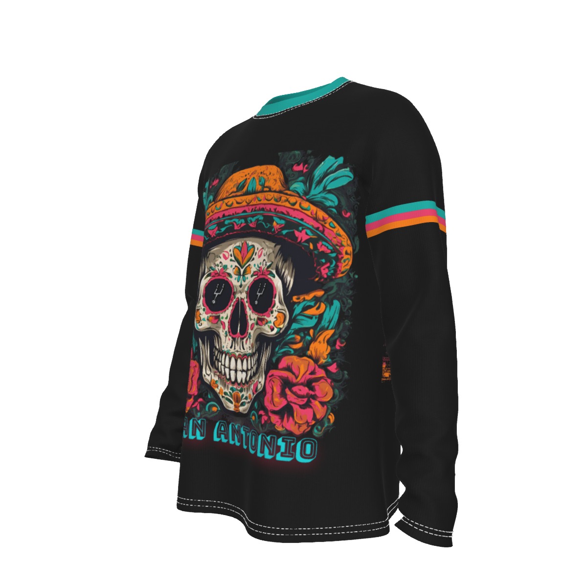 San Antonio Spurs Basketball Skull Long Sleeve T-Shirt - Image 4