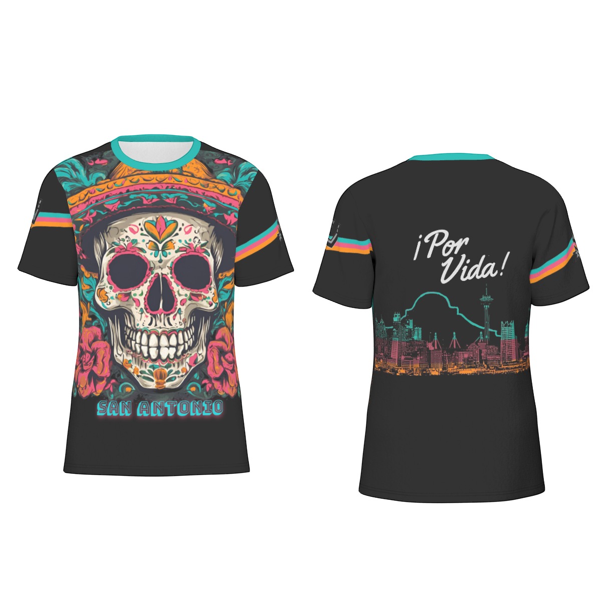 San Antonio Spurs Skull Fiesta Colors T-Shirt | 190GSM Cotton