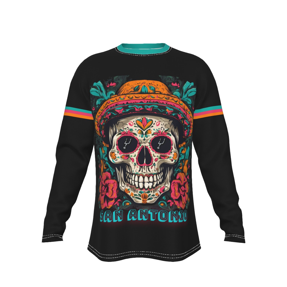 San Antonio Spurs Basketball Skull Long Sleeve T-Shirt
