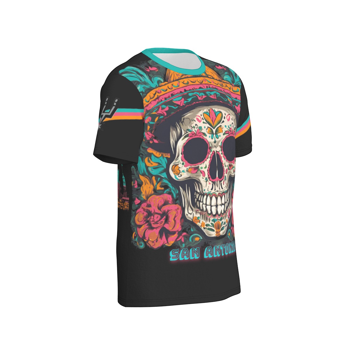 San Antonio Spurs Skull Fiesta Colors T-Shirt | 190GSM Cotton - Image 4