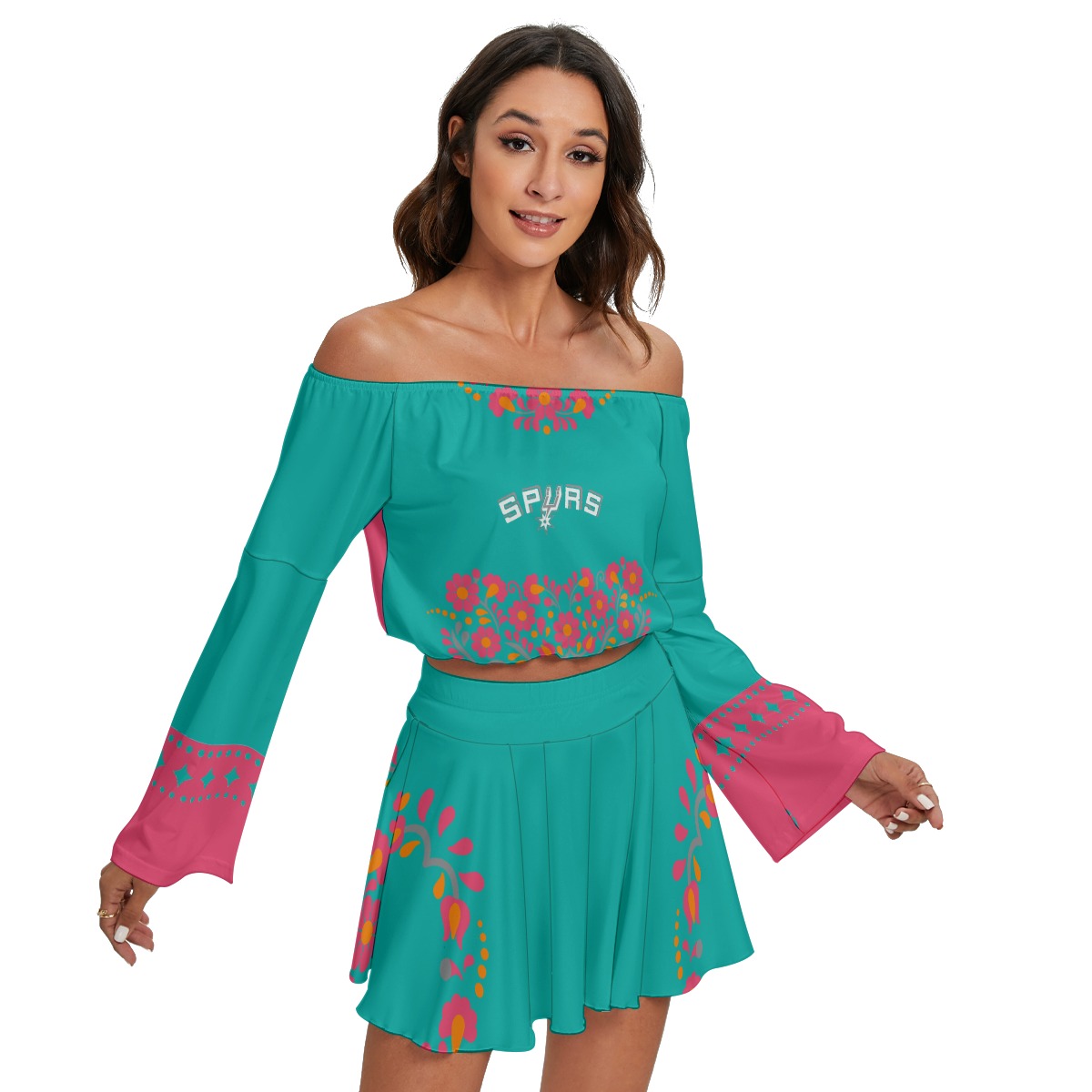Women's San Antonio Spurs Off-shoulder Top And Skirt Set - Image 3