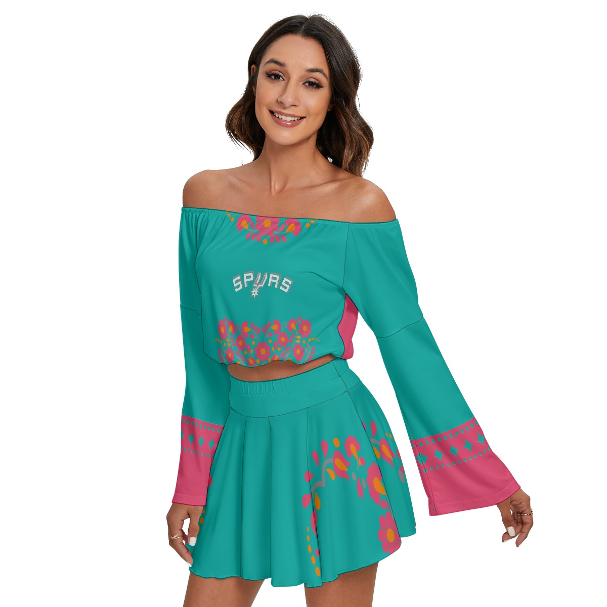 Women's San Antonio Spurs Off-shoulder Top And Skirt Set - Image 2