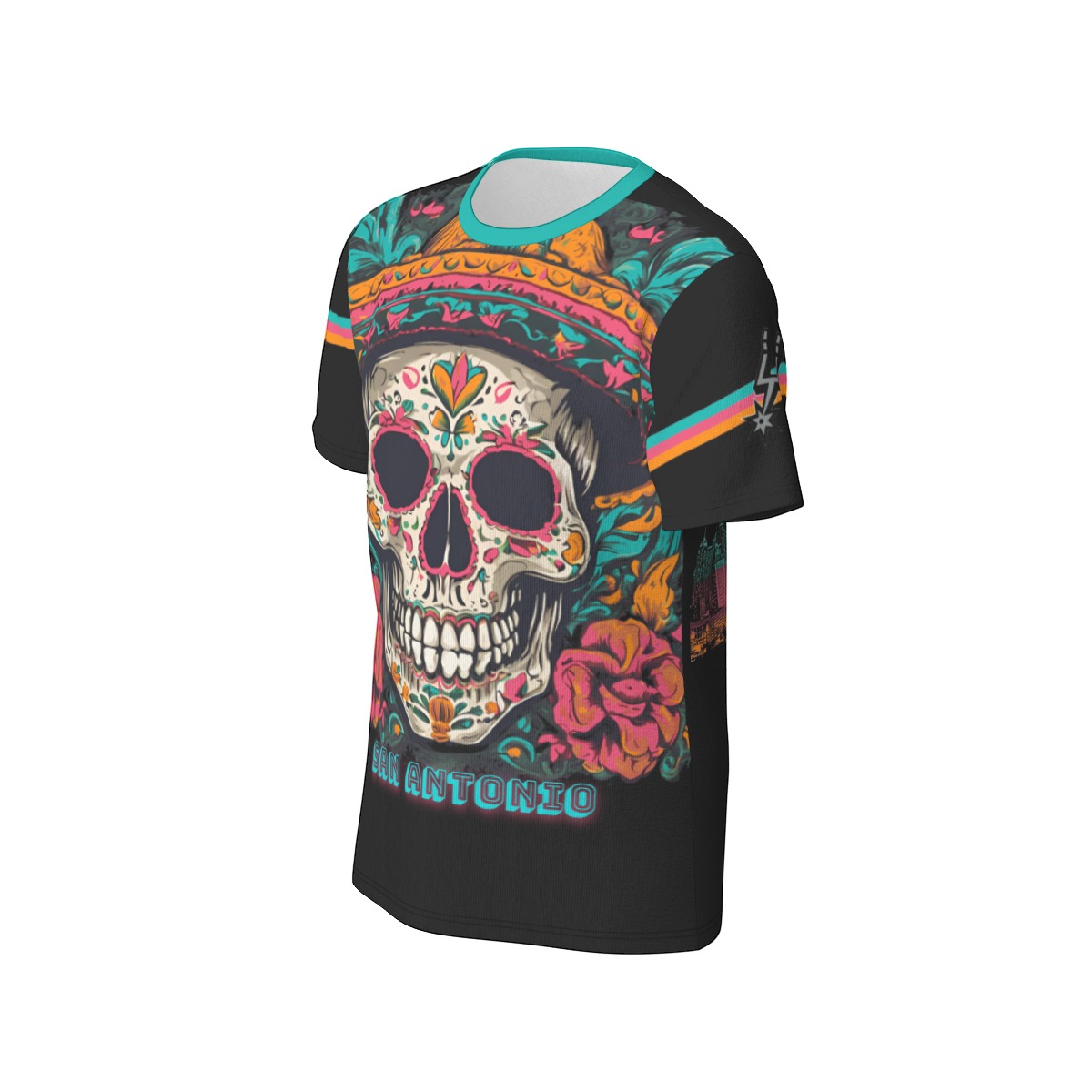 San Antonio Spurs Skull Fiesta Colors T-Shirt | 190GSM Cotton - Image 3