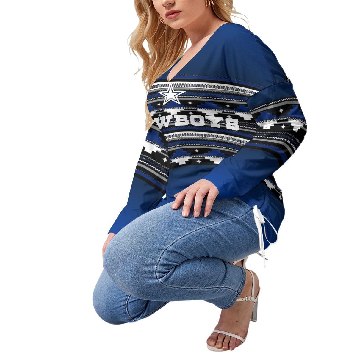 Womens Dallas Cowboys Football V-neck T-shirt Plus Size - Image 3