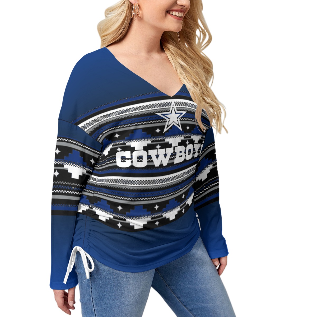 Womens Dallas Cowboys Football V-neck T-shirt Plus Size - Image 2