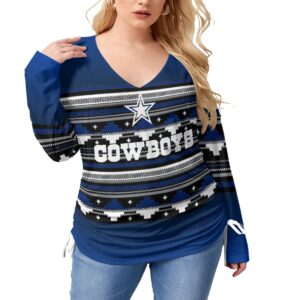 Womens Dallas Cowboys Football V-neck T-shirt Plus Size