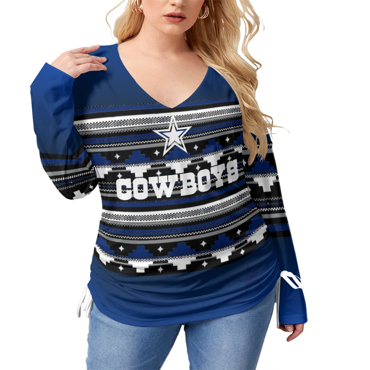 Womens Dallas Cowboys Football V-neck T-shirt Plus Size